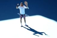 Stefanos Tsitsipas reacts in the Semifinal singles match against Karen Khachanov